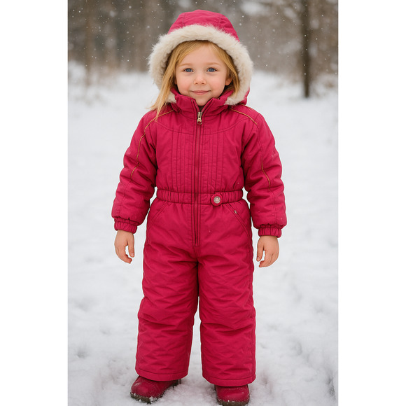 Obermeyer Toddler Girls One-Piece Snowsuit Size 5 – Pink Floral, Faux Fur Hood - Picture 1 of 5